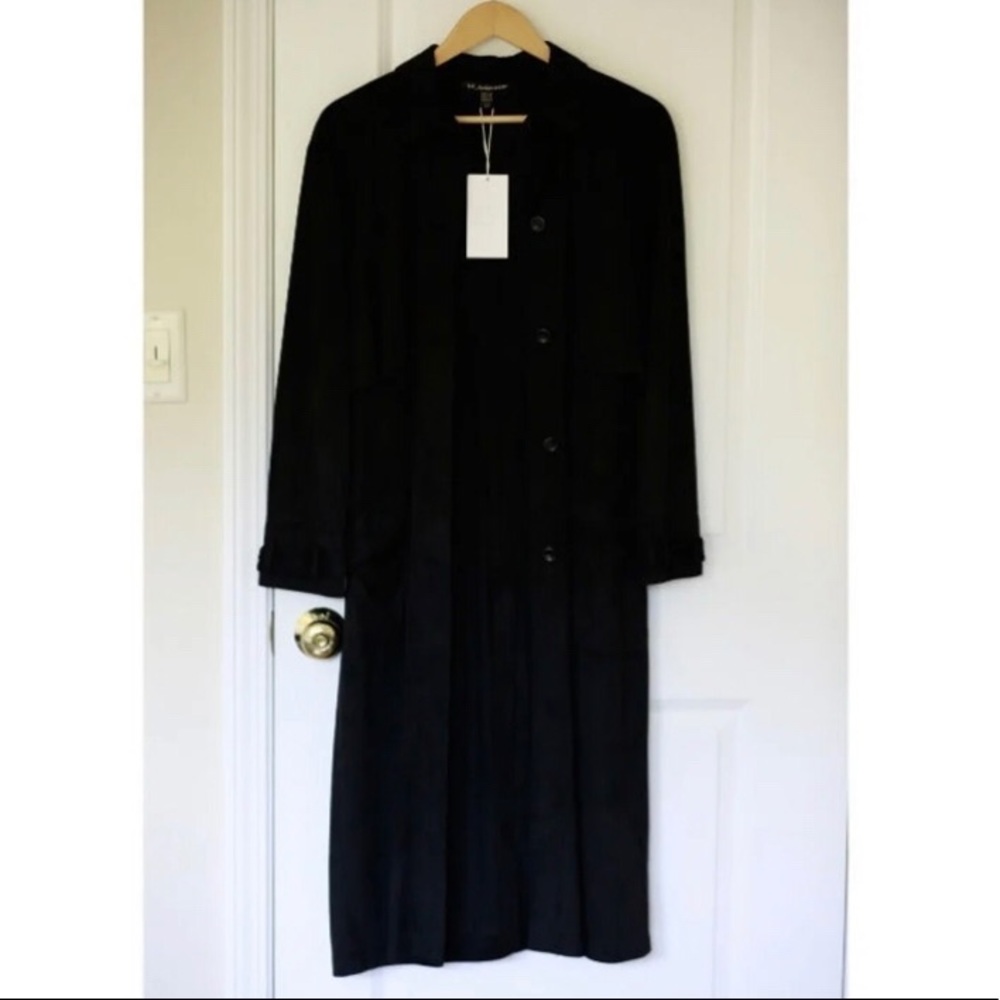 NWT Zara Faux Suede Long Trench Coat Black